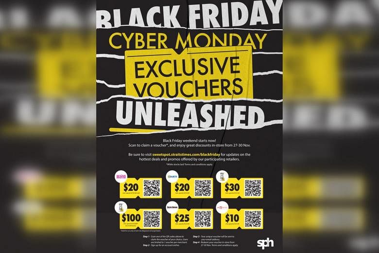Voucher belanja senilai lebih dari $150,000 di SPH Black Friday, giveaway Cyber Monday